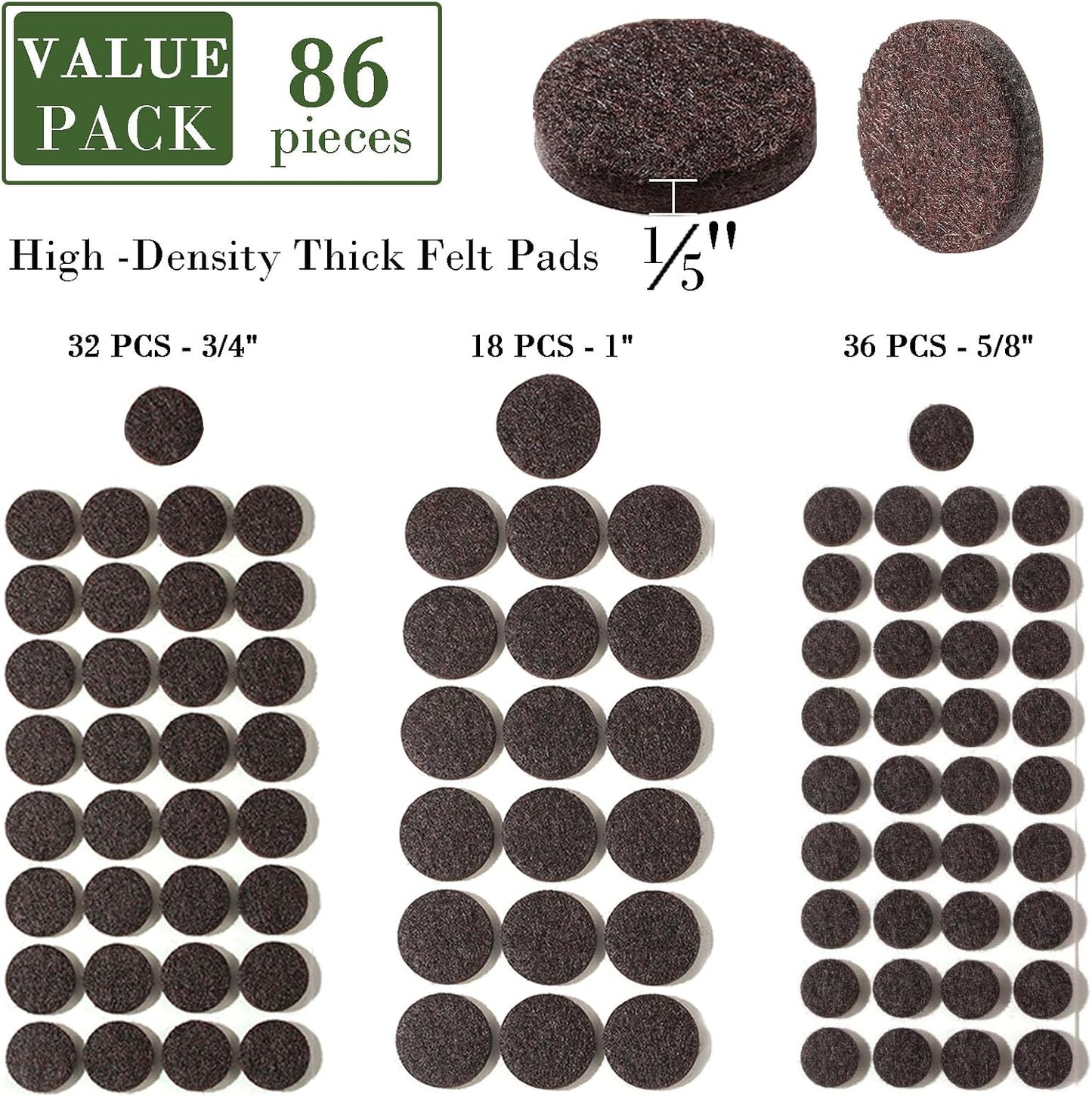 Fursafe&Q Felt Furniture Pads, Furniture Felt Pads for Hardwood Floors -Self Adhesive Chair Leg Floor Protectors, Protect Your Floors from Nicks, Bumps and Scratch,96 Pcs Round Cabinet Door Bumper