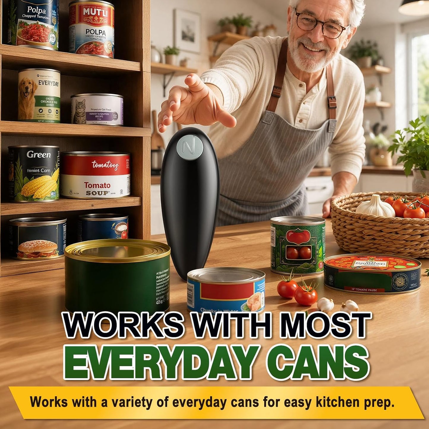 Electric Can Opener, One Touch Side Cut Automatic Can Opener with Smooth Edge, Safe & Easy Battery Operated Can Opener Fits Almost Cans, Kitchen Gadget for Seniors, Arthritis and Weak Hands