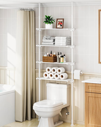 ALLZONE Adjustable Over The Toilet Storage Shelf, 4-Tier Ample Bathroom Organizer and Storage, Tension Mounted Above Toilet Storages Cabinet for Versatility, Fits 66-113 Inch Heights, Black