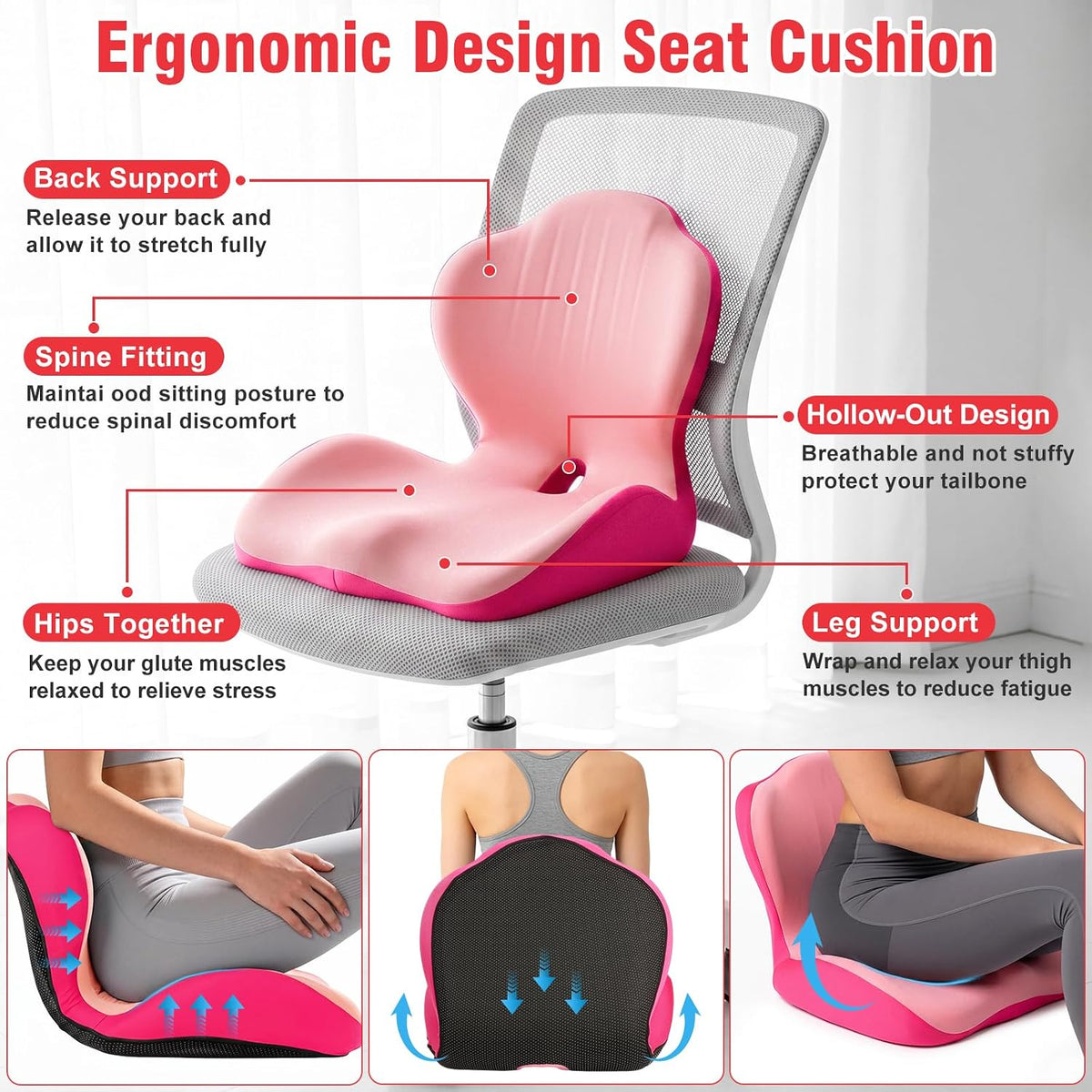 Car Seat Cushion Office Chair Cushion with Lumbar Support Pillow