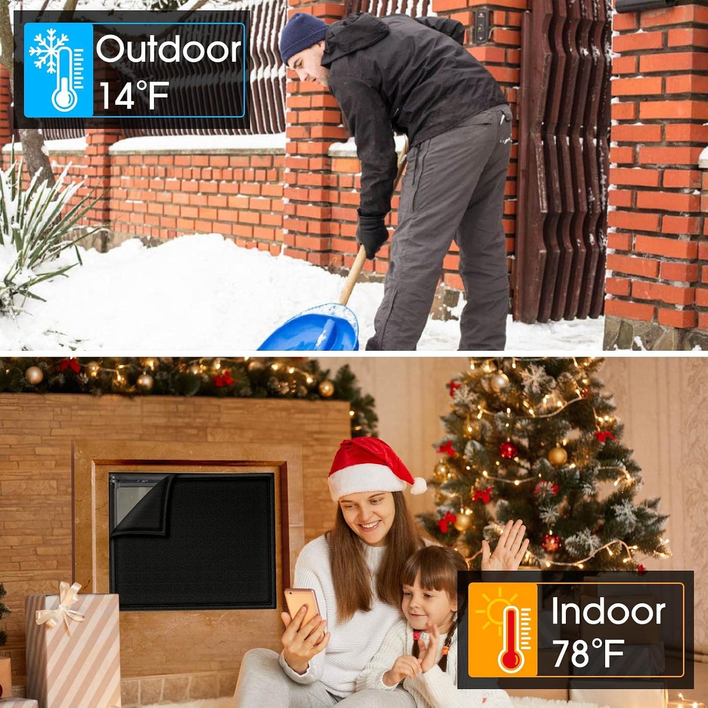 Magnetic Fireplace Draft Cover, Fireplace Blocker Blanket Stops Heat Loss, Adjustable Fireplace Draft Stopper Save Energy for Indoor Iron Frame Black 42" W x 36" H