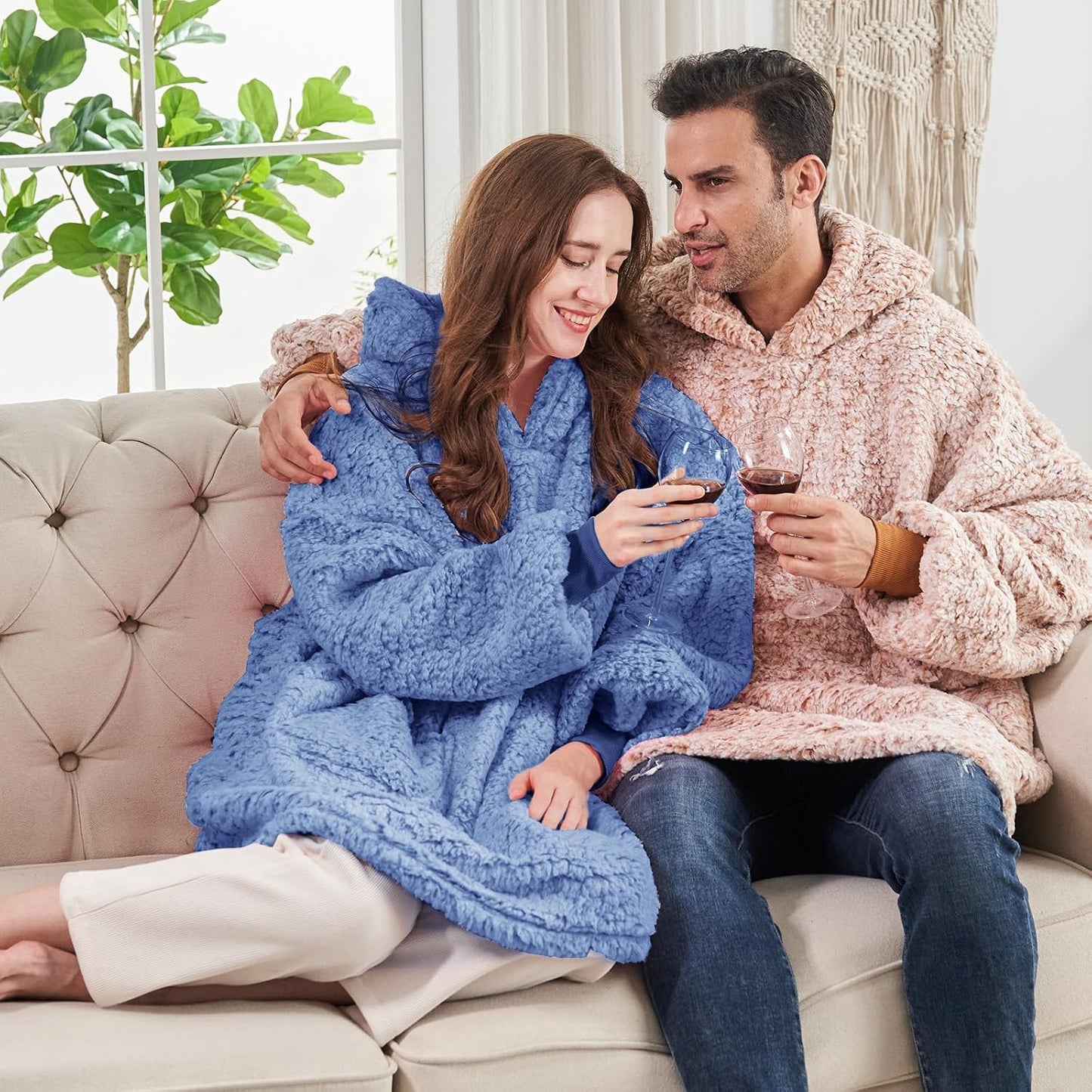 yescool Wearable Blanket Hoodie, Flannel Sherpa Fleece Blanket Sweatshirt for Adults Women Men,One Size Fits All - Colors A