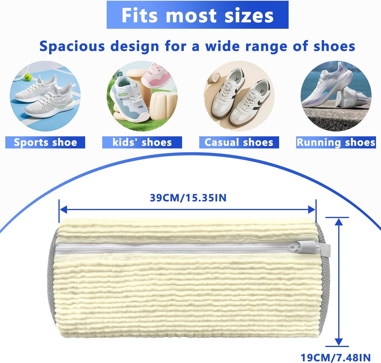 Reusable Shoe Washing Bag, 2-Pack Chenille Laundry Bag for Washer & Dryer. | Soft chenille fibers help deep clean sneakers while the hidden zipper keeps shoes secure and helps protect your washer.