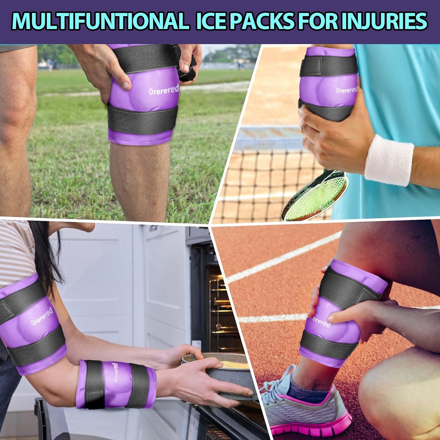 Reusable Cold Ice Packs for Injuries, 3-Piece Set Cold Gel Ice Wrap for Injury Recovery, Alleviate Joint and Muscle Pain (Knee Ice Wrap-Purple)