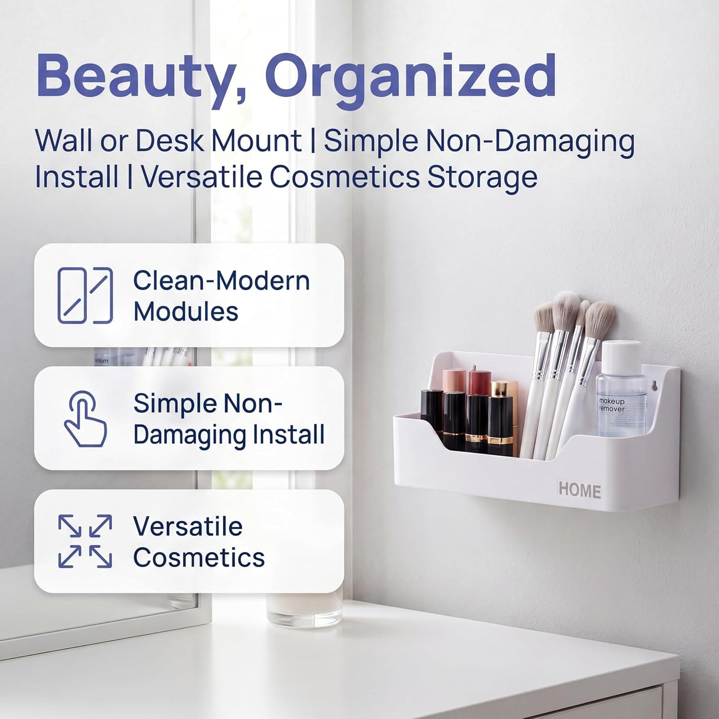 Bedside Shelf - Stick On Wall Mounted Bed Room,Dorm,Office Adhesive Floating Accessories Caddy Organizer/Holder for Phone,Glasses,Remote Control,Keys,Pens - Plastic Material- White