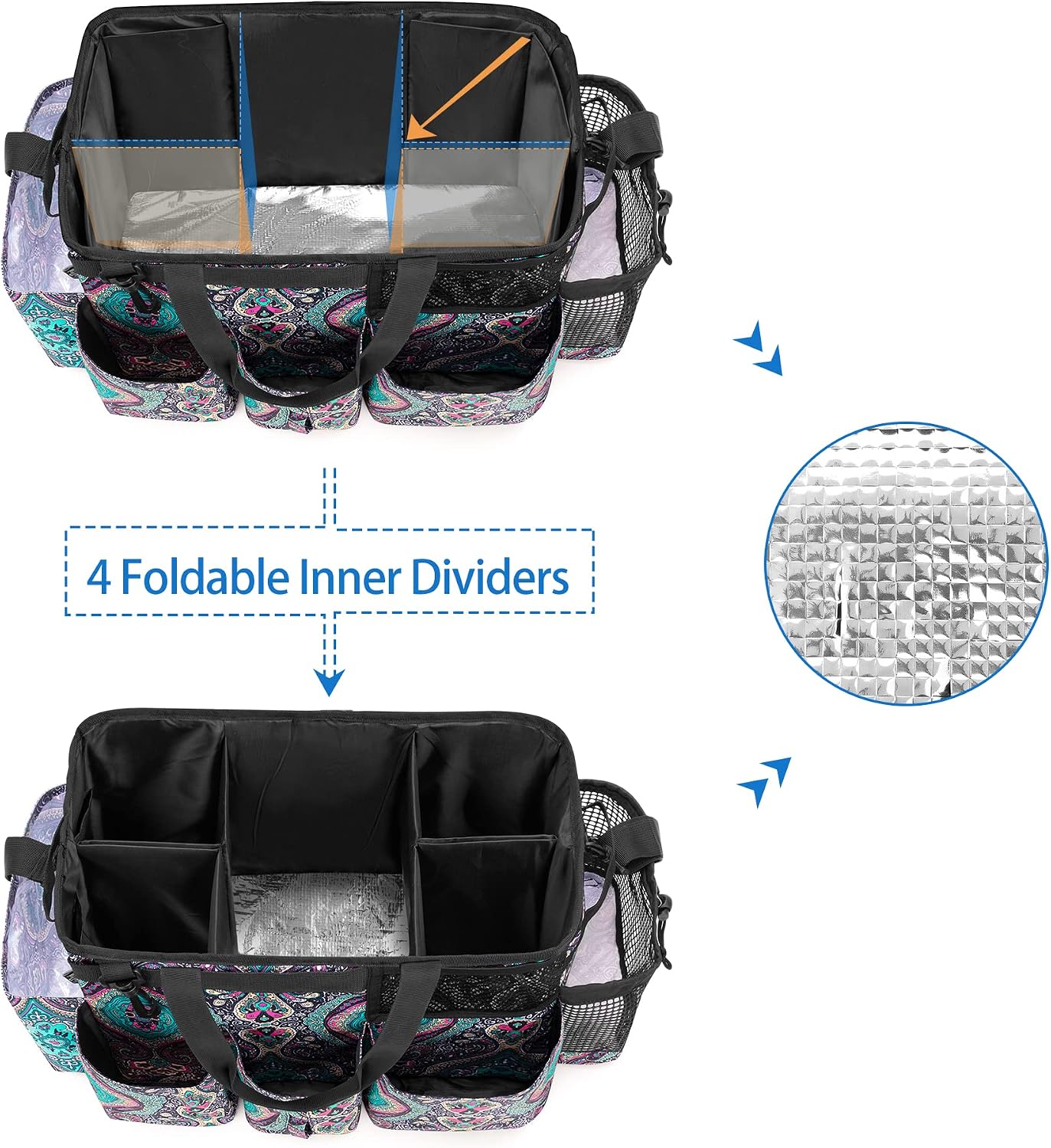 LoDrid Wearable Cleaning Caddy Bag with 4 Foldable Dividers, Black | Cleaning Supply Organizer with Shoulder Strap and Side Handles for Cleaners & Housekeepers