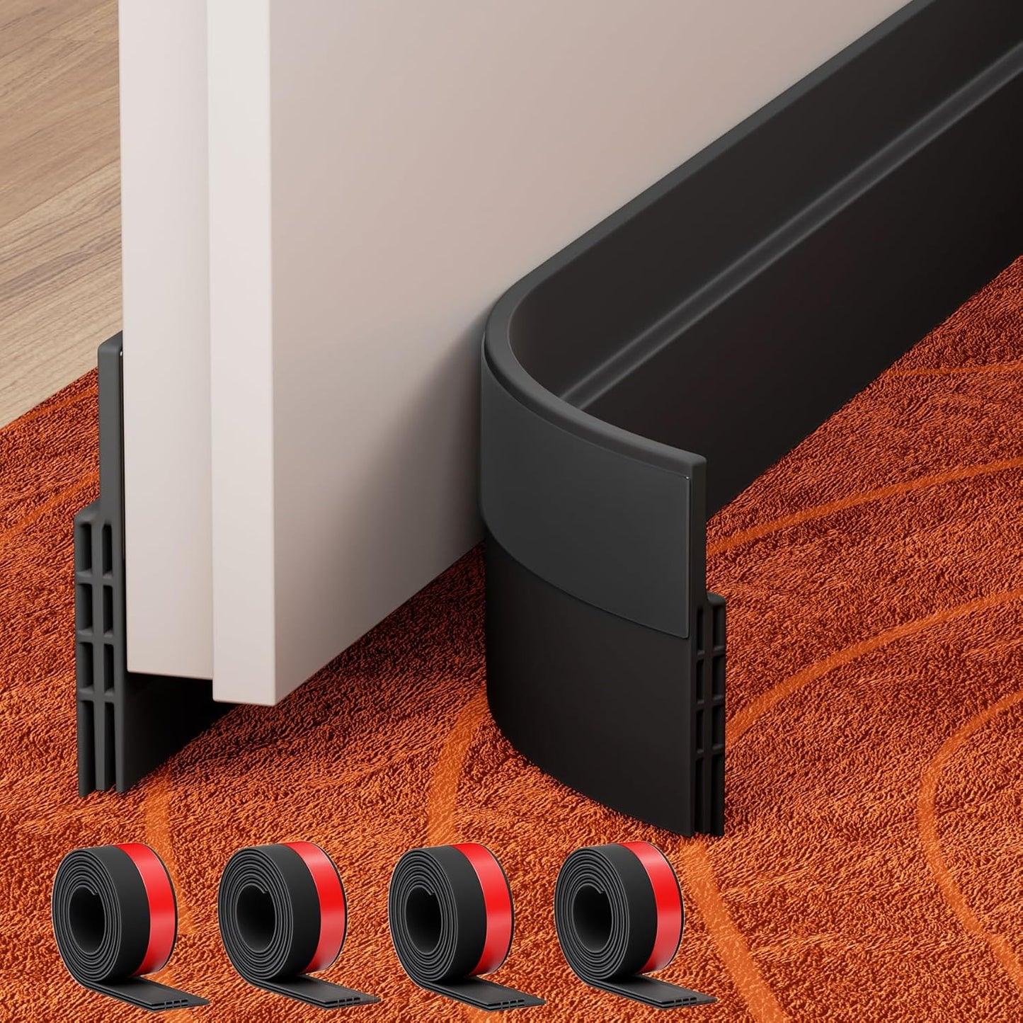 Grotheory 2 Pack Door Draft Stopper, Door Sweep, Weather Stripping Seal | Self-adhesive silicone under door draft stopper for windows and garages, blocks drafts, noise, light, dust and bugs