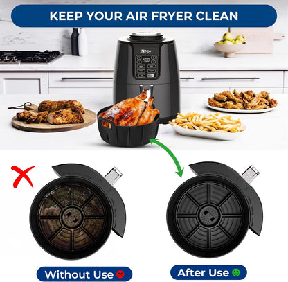 Premium 2 Pcs Silicone Liners for Ninja 4 QT AF101 | Strong and Long‑lasting 0.1inch Thickness | 0.3inch high Silicone Lines on Base for AirFlow | Specially Designed for Circular AF101 Air Fryer