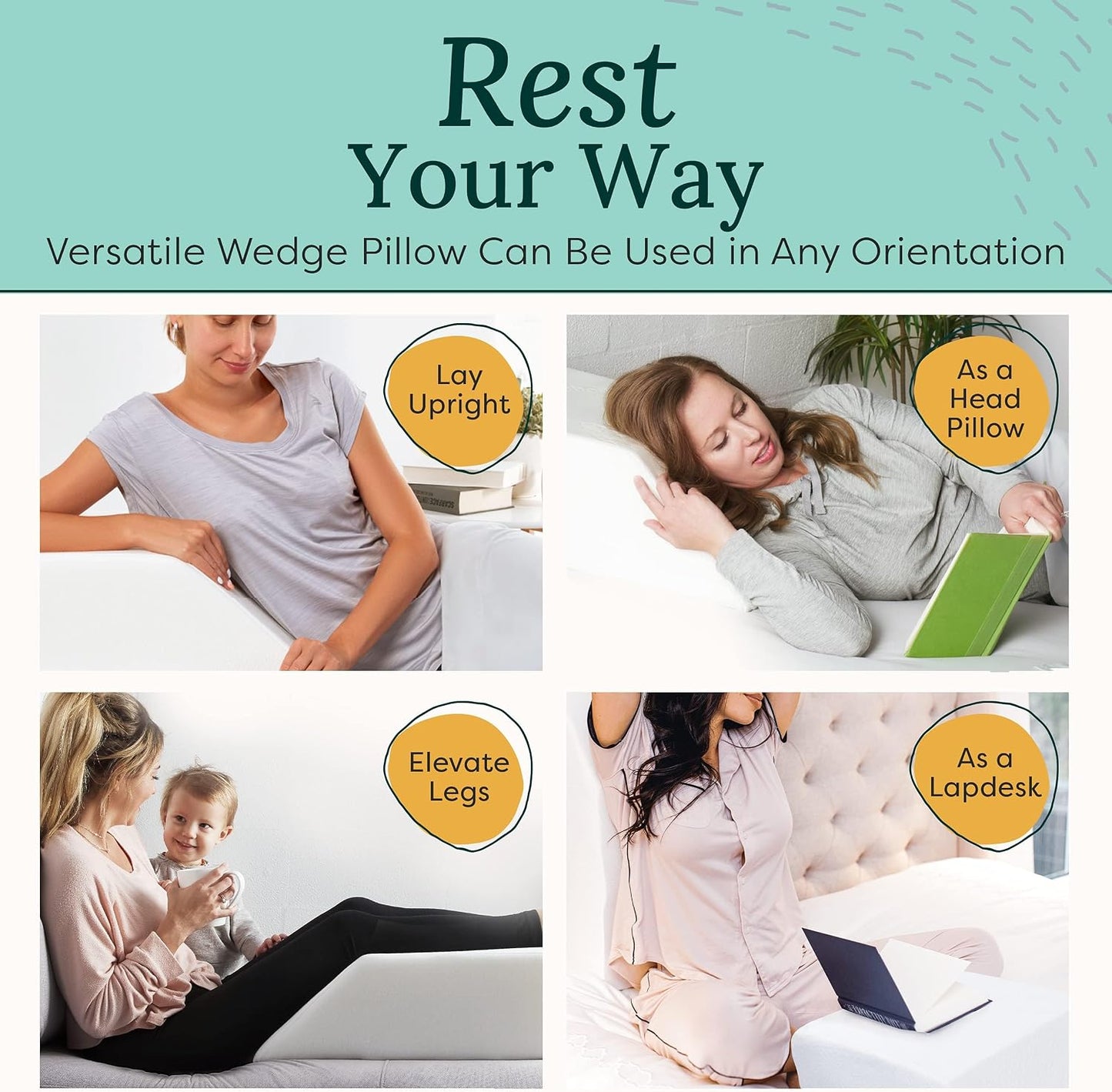 Leg Elevation Pillow for Sleeping - Supportive Bed Memory Foam Wedge Pillow for After Surgery, Circulation, Swelling, Foot & Knee Discomfort (Medium)