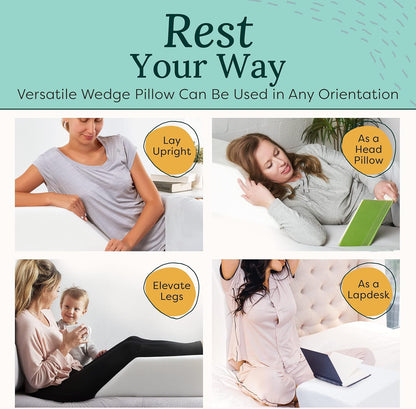 Leg Elevation Pillow for Sleeping - Supportive Bed Memory Foam Wedge Pillow for After Surgery, Circulation, Swelling, Foot & Knee Discomfort (Medium)