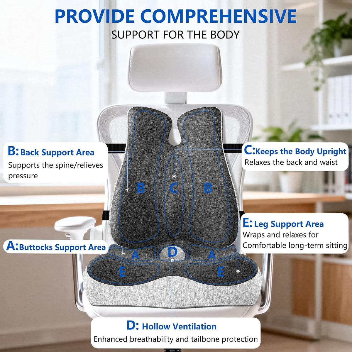 Lumbar Support Pillow for Office Chair,Seat Cushion with Back Support,Office Chair Cushion for Tailbone Pain,Sciatica and Hemorrhoid Relief (Black)