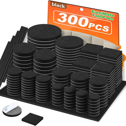 Felt Furniture Pads 300 Pieces, Furniture Pads for Hardwood Floors Black | Self-adhesive felt pads prevent scratches and noise, ideal for chair legs, suitable for hardwood floors and indoor furniture