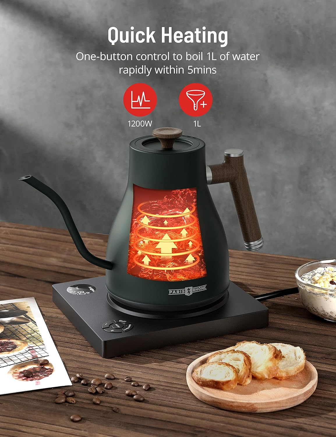 Electric Kettle Temperature Control, 1.7L Large Electric Tea Kettle, 4H Keep Warm Hot Water Boiler with 6 Presets, LED Screen Electric Kettles for Boiling Water, Boil-Dry Protection