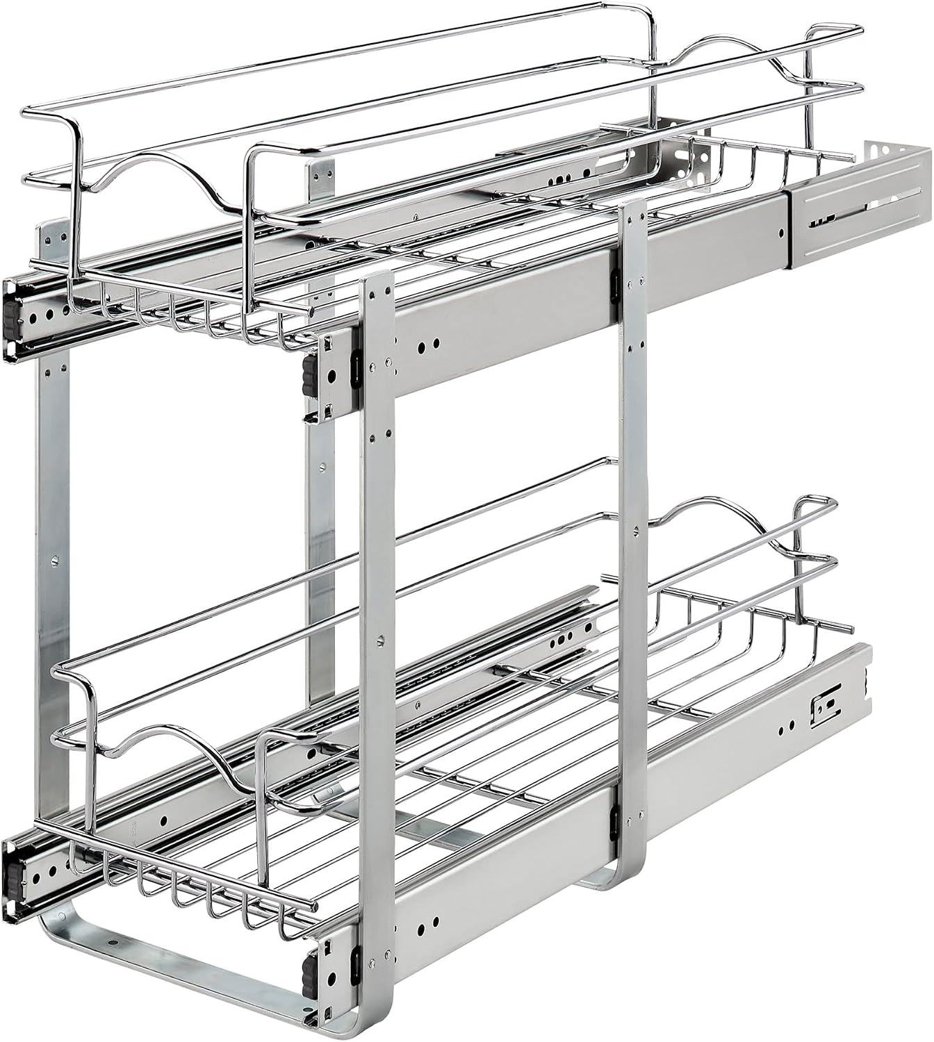 Rev-A-Shelf Pullout Organizer for Cabinets, Min Opening Width of 18" | STwo-Tier Steel Shelf for Kitchen or Vanity Cabinet Organization, Heavy Gauge Wire Slide Out Storage Basket, 5WB2-1822CR-1
