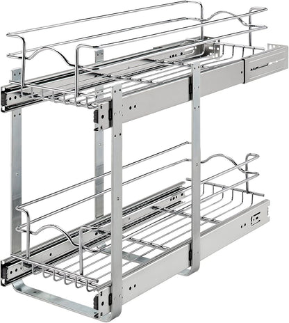 Rev-A-Shelf Pullout Organizer for Cabinets, Min Opening Width of 18" | STwo-Tier Steel Shelf for Kitchen or Vanity Cabinet Organization, Heavy Gauge Wire Slide Out Storage Basket, 5WB2-1822CR-1
