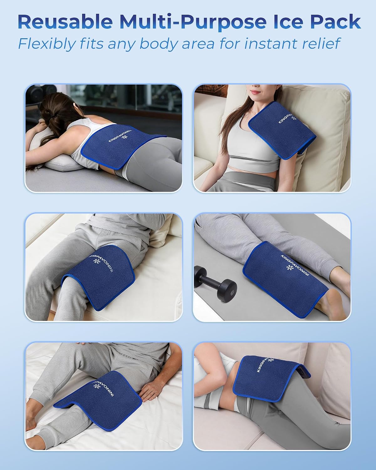 KingPavonini Soft Large Ice Pack for Injuries Reusable with Straps, 11"x15"