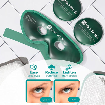 Medi Grade Cooling Eye Mask for Dark Circles and Puffiness, 2 Gel Eye Pads | Reusable cold eye mask and ice pack for eyes, gel eye pads with thermo bag and adjustable strap, for skincare routines