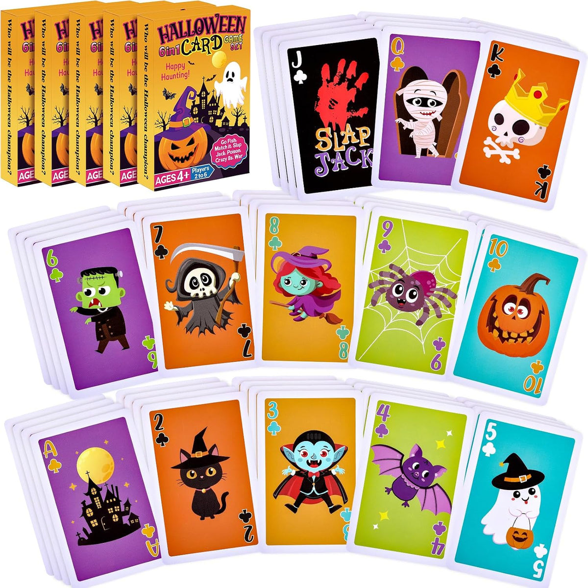 Fullhawl 2 Decks Halloween 6 In1 Card Set Family Night Playing Cards Pack