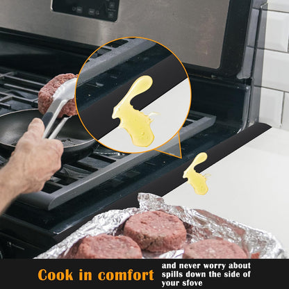 Silicone Stove Counter Gap Cover - 25 Inch Gap Filler 2 Pack Black | Long gap filler seals spills between kitchen appliances Stovetop oven countertop; stove gap cover, gas stove side gap covers