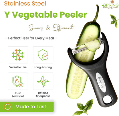 Spring Chef 3pcs Vegetable Peelers for Kitchen, Swivel, Y & Julienne Peeler | Premium Stainless Steel Potato Peelers with Soft Grip Handles, Ultra Sharp Blades for Fruits, Veggies, Apples, Carrots