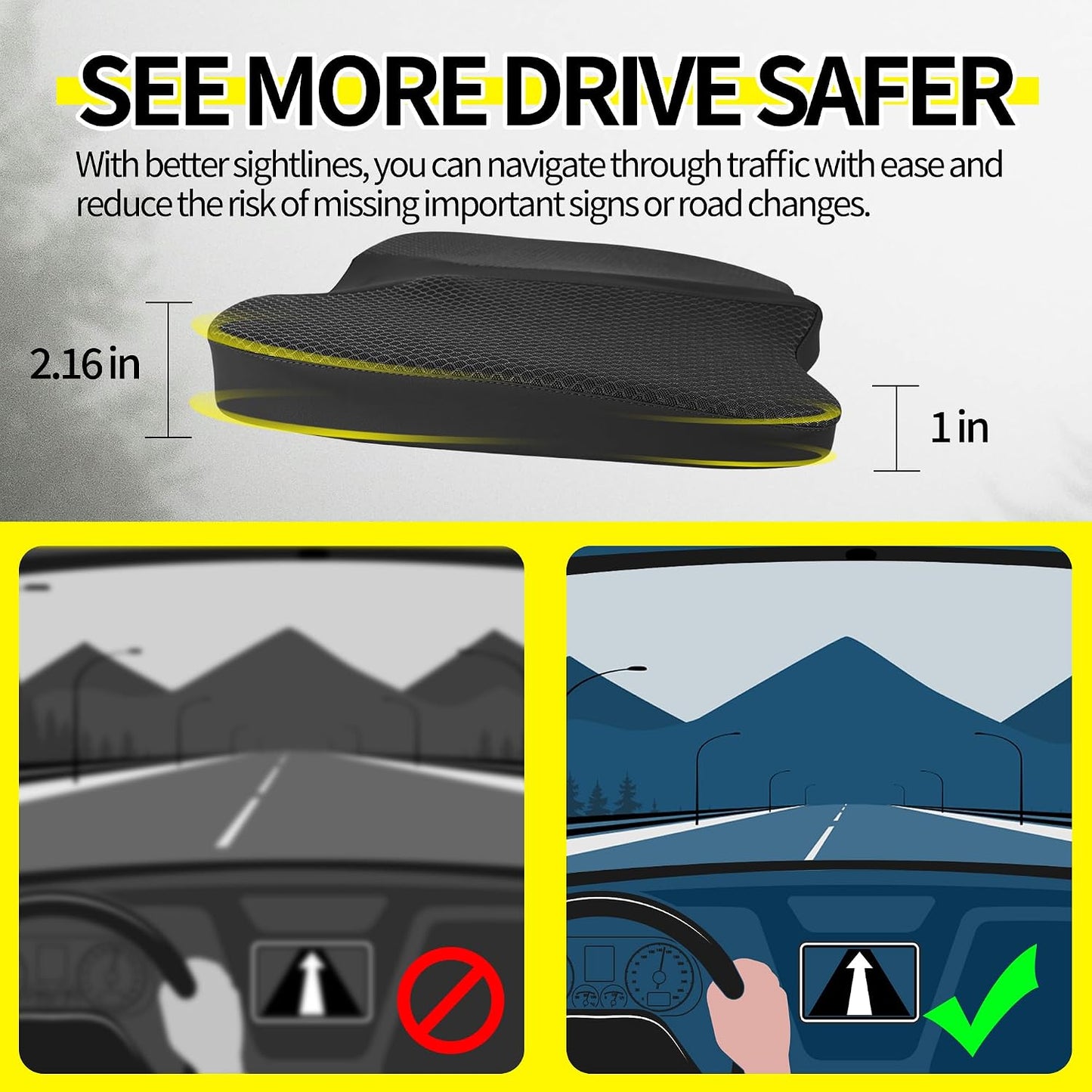 Car Seat Cushion - Comfort Memory Foam Seat Cushion for Car Seat Driver, Tailbone (Coccyx) Pain Relief, Car Seat Cushions for Driving (Gray)