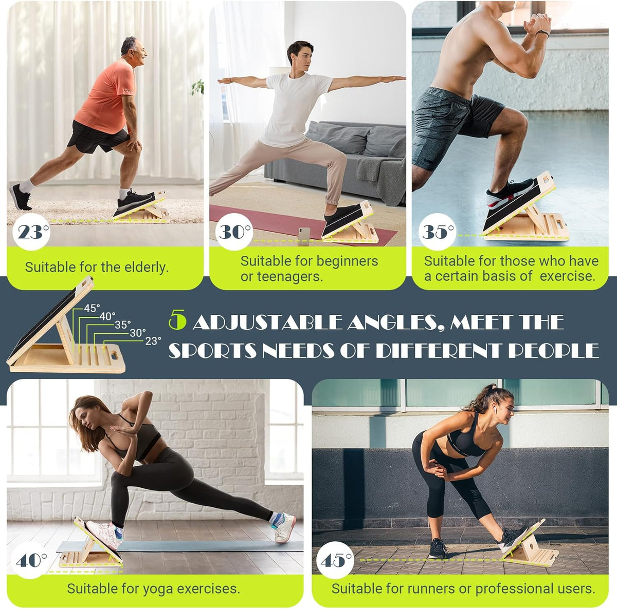 Slant Board Calf Stretching, 300 LBS Capacity Portable Wooden Incline Board