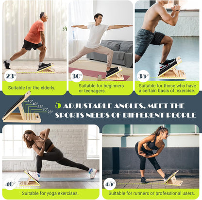 Slant Board Calf Stretching, 300 LBS Capacity Portable Wooden Incline Board