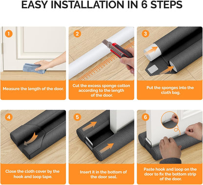 fowong Door Draft Stopper, 36" Adjustable Under Door Noise Stopper, Grey | Durable Door Draft Blocker Helps to Seal Door Gaps, Reduce Drafts, Noise, Dust & Light, Fit Doors 30"–36", Easy to Install