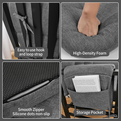 BUYUE Glider Rocker Replacement Cushion 5 PCS with Ties, Linen High-Density Foam Non-Slip & Washable Rocking Chair Pads for Sitting,Red