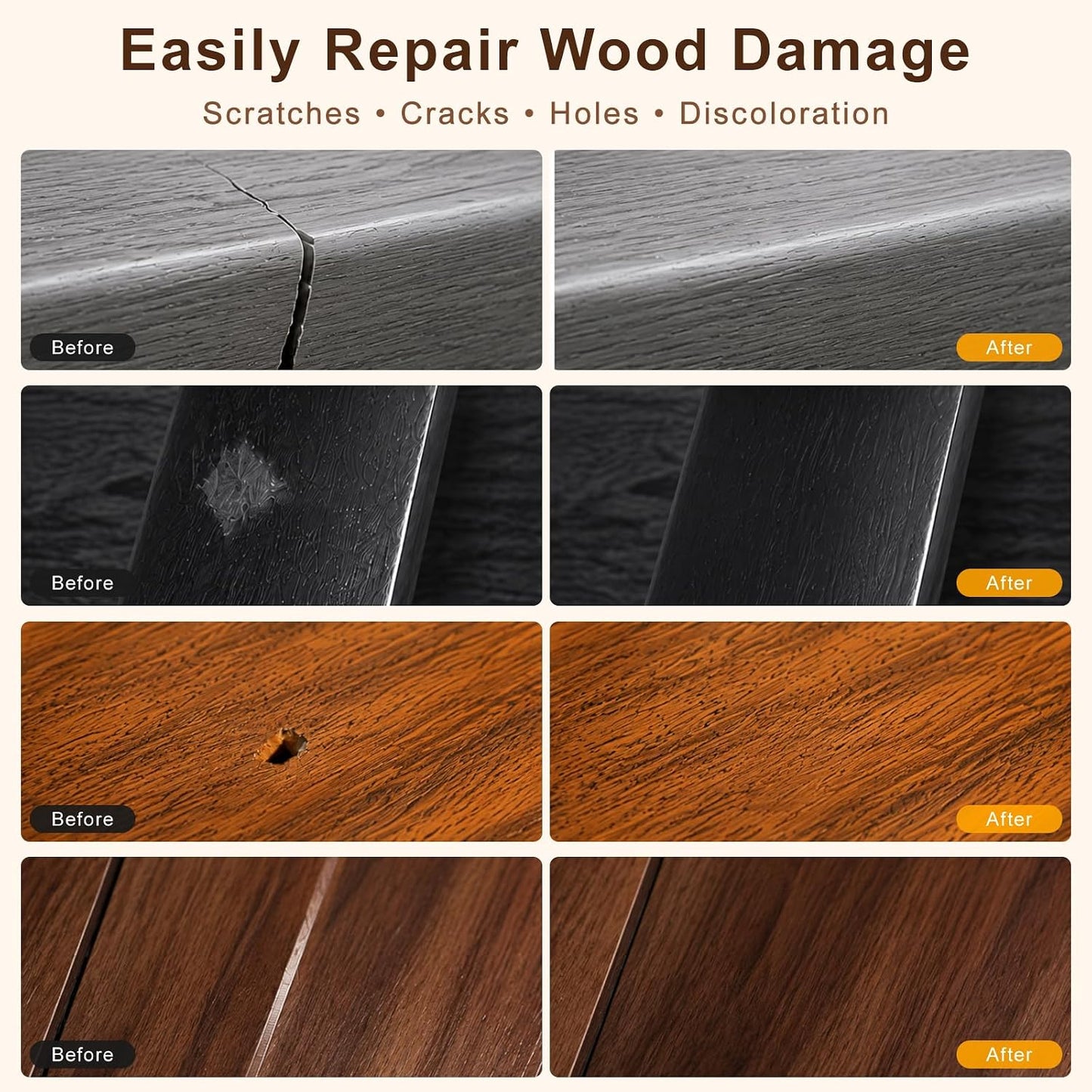 DEWEL Wood Furniture Repair Kit, New Upgrade Wood Fillers, Furniture Touch Up Markers, Wax Sticks, Wood Putty with Beeswax for Cracks, Wood Hole, Scratches, Floor, Table, Door