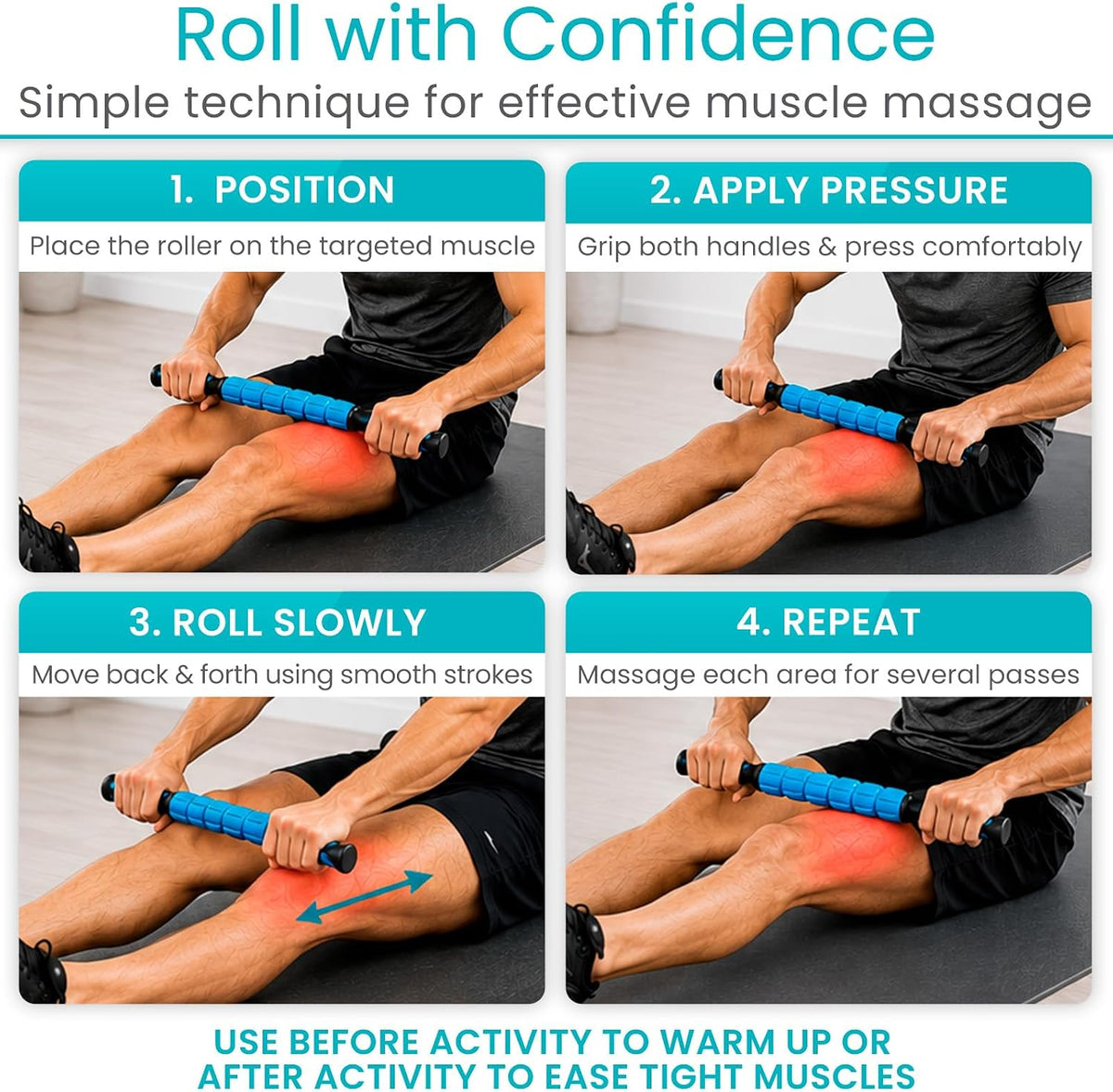 Vive Massage Stick Roller for Muscle, Back, Legs - Deep Tissue Body Fascia