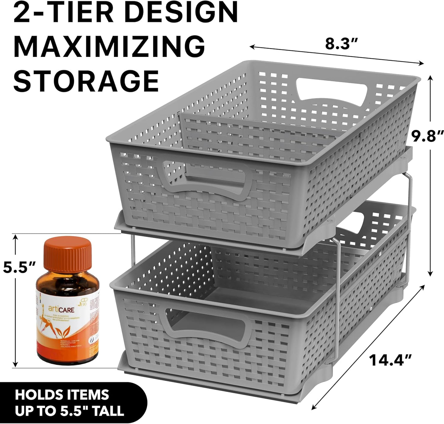 Simple Houseware 2 Tier Pull-Out Sliding Drawer Under Sink Storage, White | Great for Kitchen Bathroom Tray Shelf Organizer