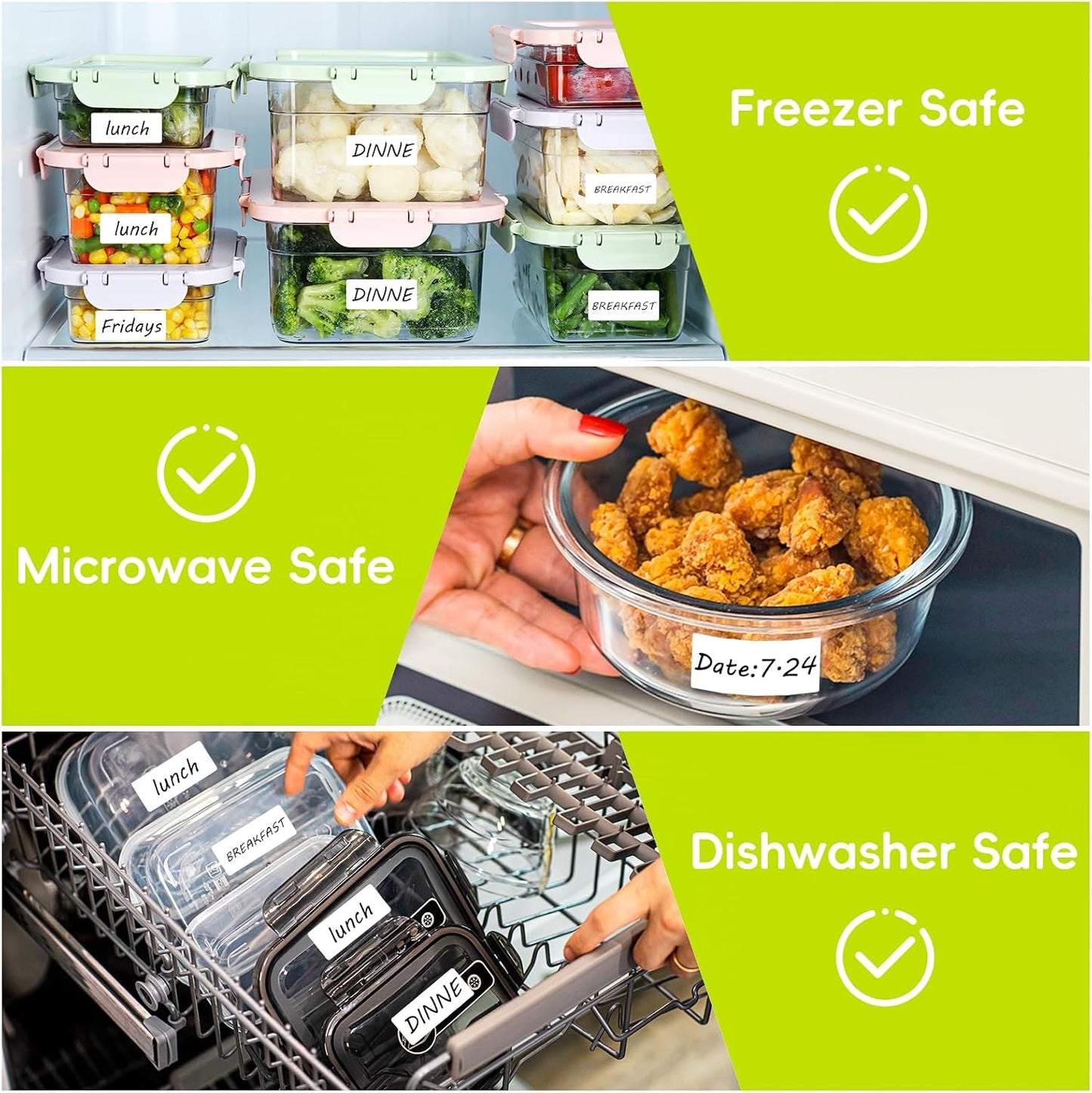 1200 Blank Removable Freezer Labels with Perforation Line for Easy Distribution and Use. Waterproof and Oil-Resistant, Suitable for Food Containers, Jars, and Kitchen Organization.(1 "x 3")
