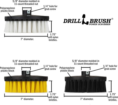 7in Boat Brush Variable Speed Polisher Attachment - Medium Yellow Bristles | Bathroom Accessories - Cleaning Supplies - Deck Scrub Brush - 5/8 x 11 Threaded Hub - Tile - Shower Cleaner - Flooring