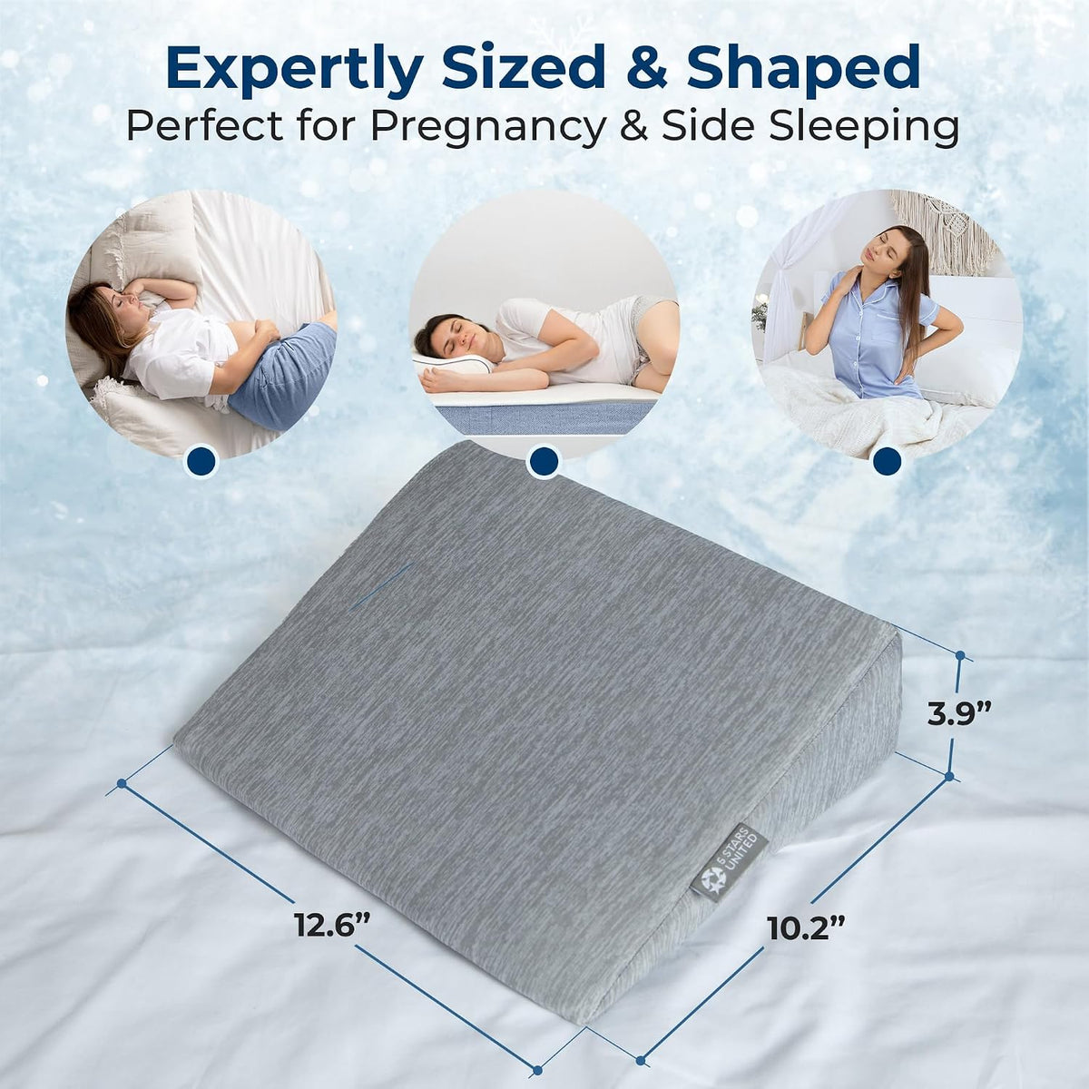 5 STARS UNITED Small Knee Pillow for Side Sleepers – Wedge Firm Foam Support for Belly, Back & Knees – Compact Maternity Cushion for Travel & Pregnancy Relief, Arctic Gray