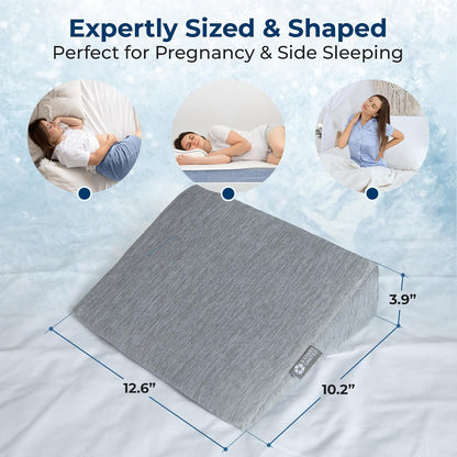5 STARS UNITED Small Knee Pillow for Side Sleepers – Wedge Firm Foam Support for Belly, Back & Knees – Compact Maternity Cushion for Travel & Pregnancy Relief, Arctic Gray