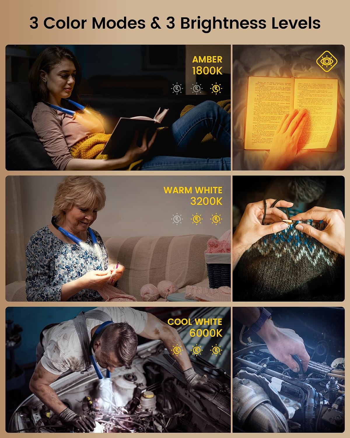 Glocusent Upgraded LED Neck Reading Light, Book Light for Reading in Bed