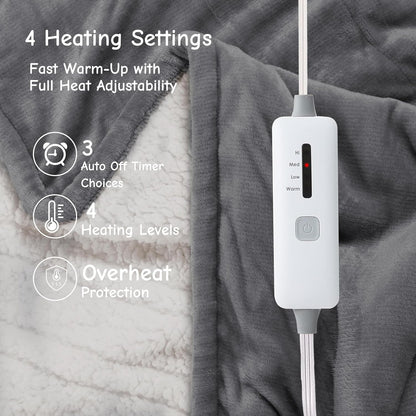 Soypipo Electric Heated Throw Blanket 50"x60", Faux Fur Plush with 4 Heat Settings & 2/4/8/10H Auto Shut-Off, Overheat Protection, Machine Washable, for Office & Chair, Dark Grey
