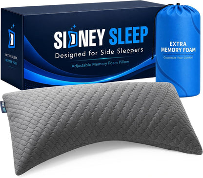 Sidney Sleep Adjustable Curved Pillows for Neck and Shoulder Support with Extra Shredded Fill - Cervical Contour Pillow for Side and Back Sleepers - Queen Size 19" x 29" CertiPUR-US Certified (White)