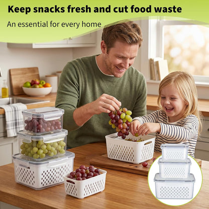 Fruit Storage Containers for Fridge, Grape Organizers with Removable Colander, 3-Pack No-Leak Design, Durable and Easy to Clean, Keeps Grapes Fresh, Perfect for Fridge Storage and Organization