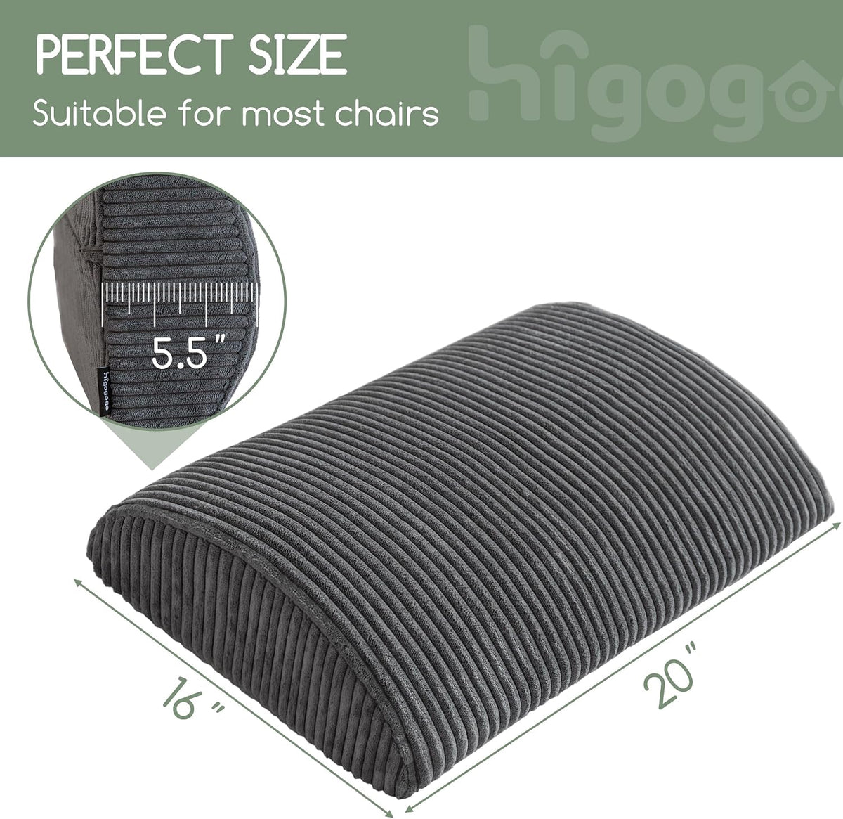 HIGOGOGO Lumbar Support Pillow for Recliner Chair/Accent Chair/Couch, Memory Foam Back Support Cushion for Elderly, Recliner Cushions for Back Rest, Pain Relief, Reading, Washable Cover, Brown