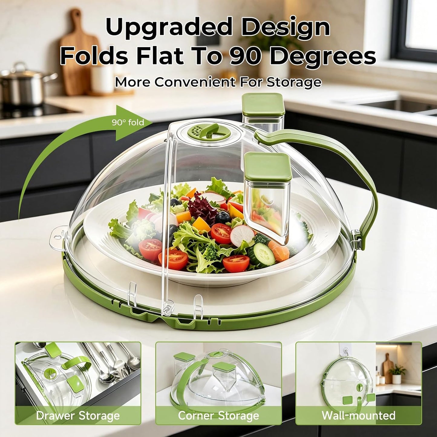 UFORU 10-Inch Foldable Microwave Splatter Cover for Food with Water Steamer | Clear Plate Cover with Handle Helps Contain Food Splatter Guard,Collapses for Compact Drawer or Cabinet Storage,Space-Saving