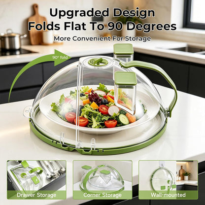 UFORU 10-Inch Foldable Microwave Splatter Cover for Food with Water Steamer | Clear Plate Cover with Handle Helps Contain Food Splatter Guard,Collapses for Compact Drawer or Cabinet Storage,Space-Saving
