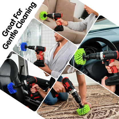 5pcs Drill Brush Set, Soft Bristle & Medium Bristle | for Car Interior, Floor, Grout, Toilet, Sink, Upholstery, Carpet