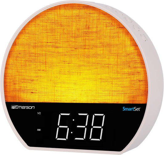 Emerson Sunrise SmartSet Dual Alarm Clock with Nature Sounds and White Noise, Dimmable 8-Color LED Display, Bluetooth Speaker, 4 Soothing Sounds, 2 Alarm Sounds, LED Clock Display, FM Radio