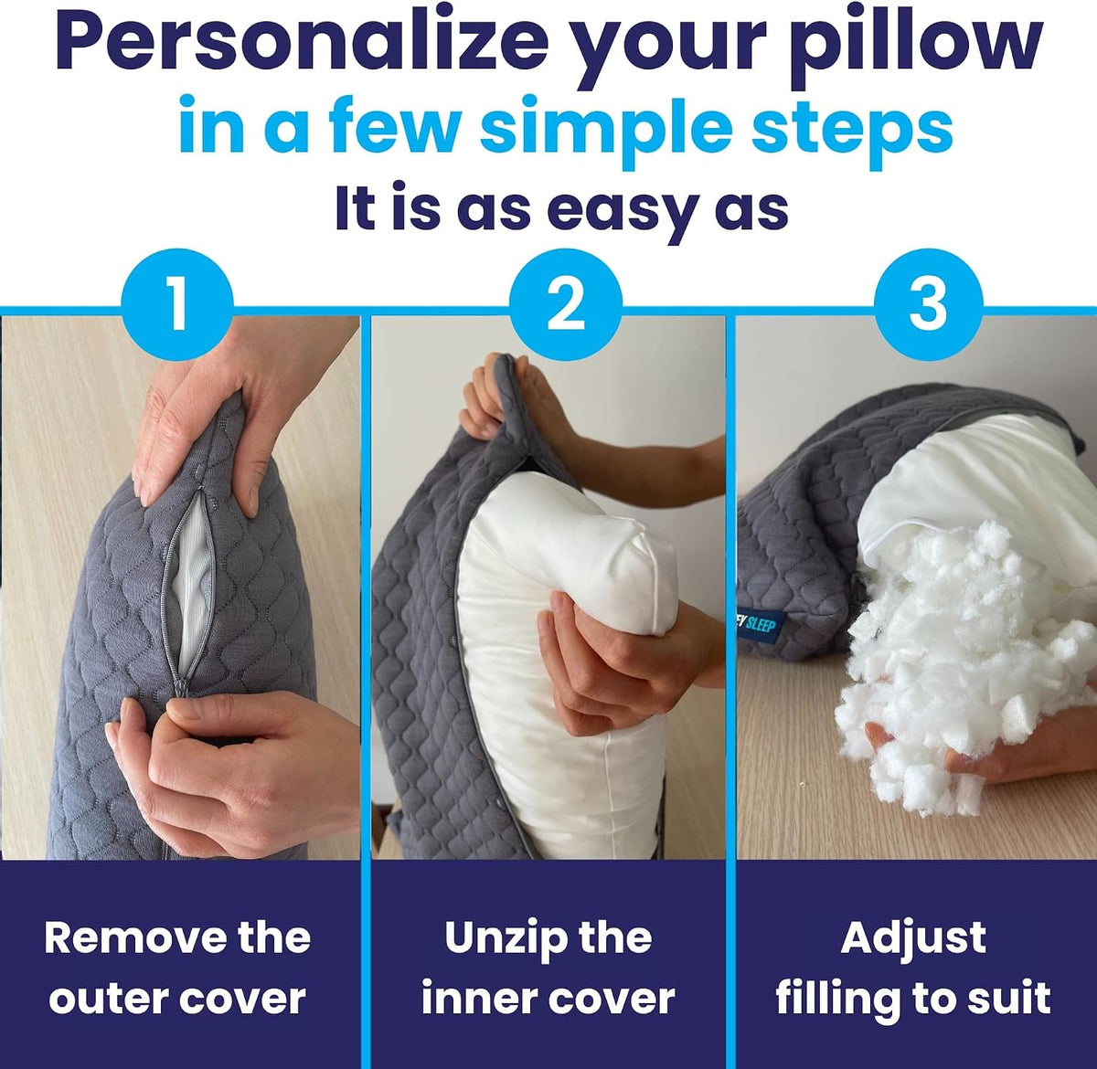 Sidney Sleep Adjustable Curved Pillows for Neck and Shoulder Support with Extra Shredded Fill - Cervical Contour Pillow for Side and Back Sleepers - Queen Size 19" x 29" CertiPUR-US Certified (White)
