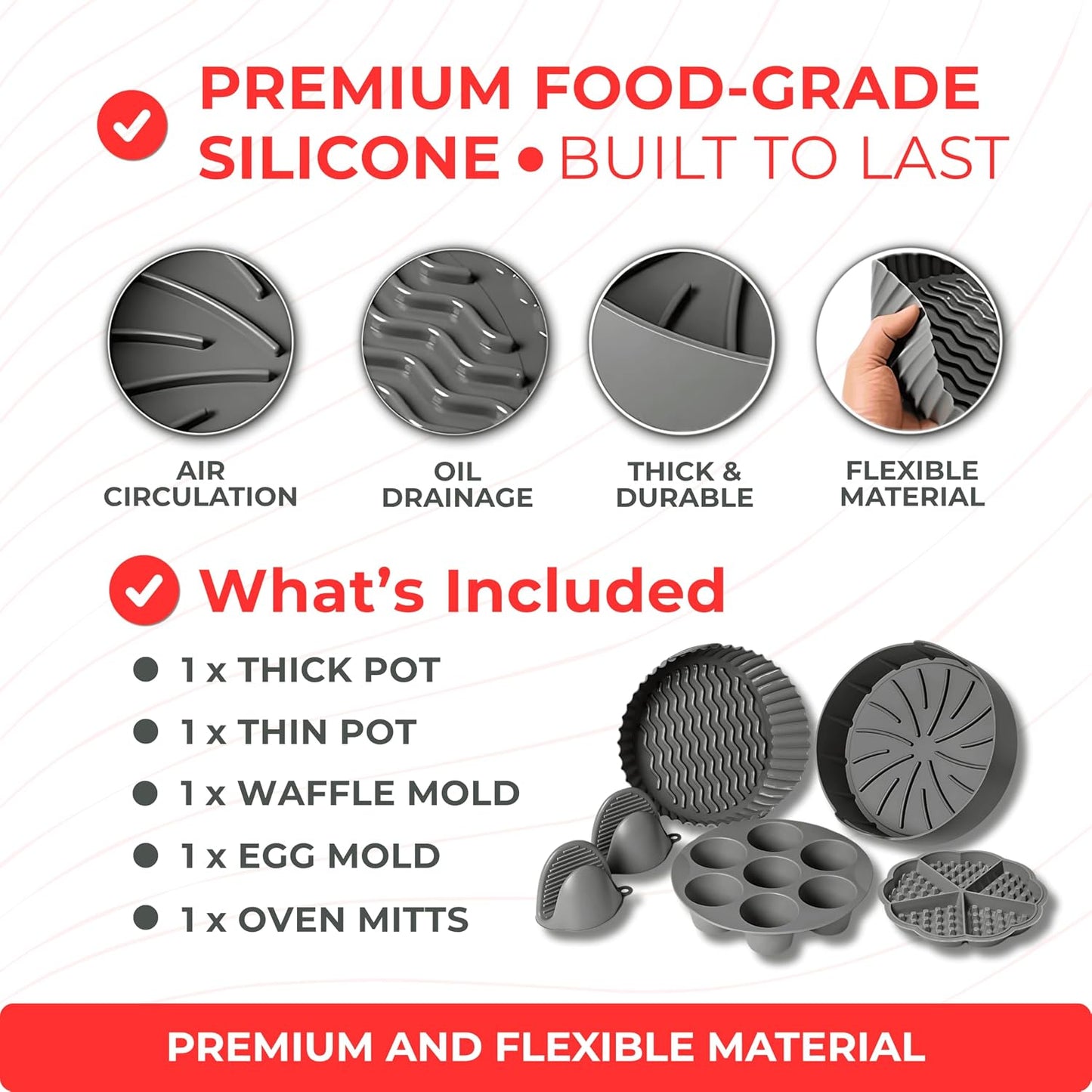 EM 4-pc Silicone Air Fryer Liners Baking Set for Cake, Donut, Waffle, and Brownie - Reusable Silicone Baking Molds for 3-5 Qt Airfryers - Easy to Clean Air Fryer Baking Accessories for Home Bakers