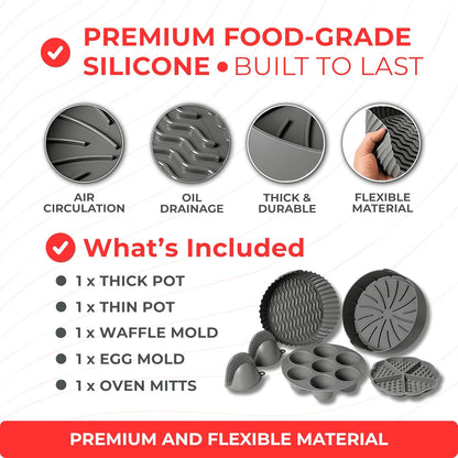 EM 4-pc Silicone Air Fryer Liners Baking Set for Cake, Donut, Waffle, and Brownie - Reusable Silicone Baking Molds for 3-5 Qt Airfryers - Easy to Clean Air Fryer Baking Accessories for Home Bakers