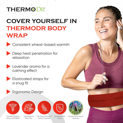 Microwavable Heating Pad for Neck, Back, & Shoulders - Heating Bean Bag Microwavable Pillow w/Elasticated Strap - Wheat & Unscented Heating Pad Wrap - ThermoDR, Red