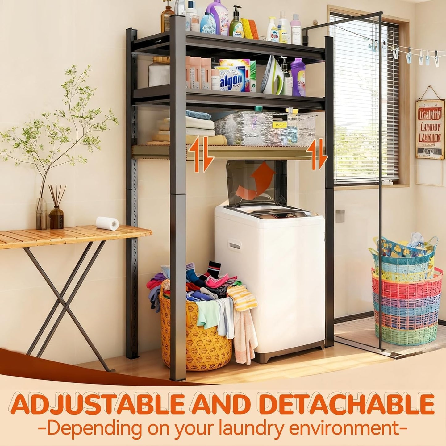 4 Tier Over the Washer Storage Shelf, Metal Washing Machine Shelf, Heavy Duty Laundry Shelf for Over Washer or Dryer, Black (63" H x 45.3" W x 19.7" D)